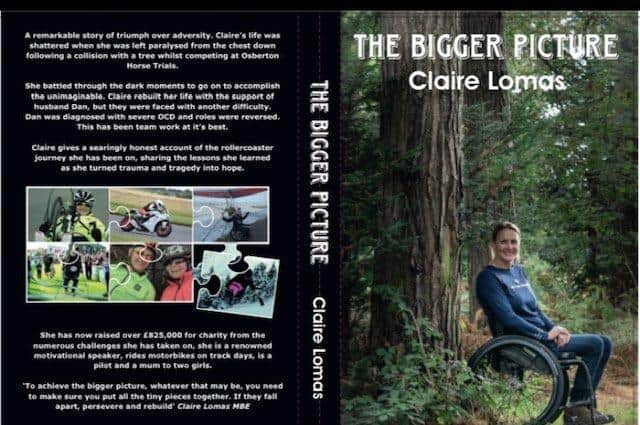 The Bigger Picture, the front and back covers of the new book written by Claire Lomas EMN-220803-094204001