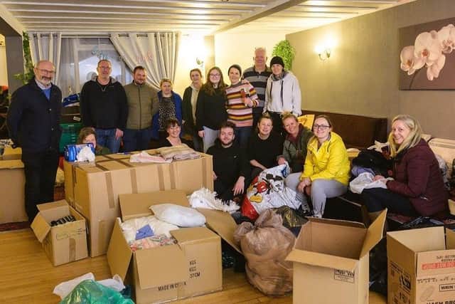 Some of the many volunteers involved with processing donations for the relief effort for Ukrainian refugees organised at the Polish Club in MeltonPHOTO ADAM SHAW EMN-220803-134220001