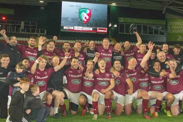 Melton Rugby Club celebrate an exciting County Cup final victoy at Welford Road EMN-220320-161235001
