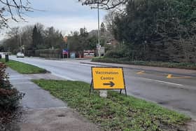 The sign on Burton Road indicating the turning for the Melton Vaccination Centre EMN-220321-113901001