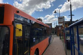 The bus stop in St Mary's Way, Melton, where passengers catch the Number 19 services running between the town and Nottingham EMN-220404-182405001