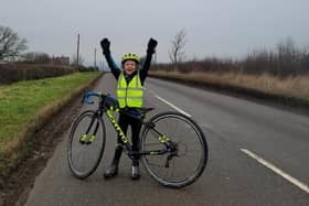 Rupert Brooke (7) pictured during his fundraising cycling effort to support Dove Cottage Day Hospice EMN-220413-122109001