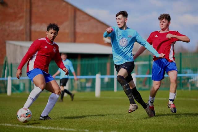Andy Melville on the ball for Asfordby. Photo: Phil James