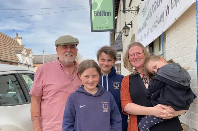 Gordon and Lucy Jackson, who will be running the newly community-owned Bell Inn pub at Frisby, with their children, Lily (11), Ivy (10) and four-year-old Rose EMN-220413-103002001