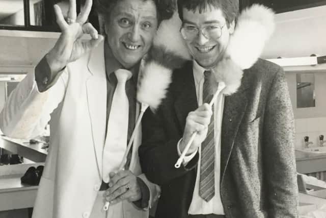 Ken Dodd pictured before one of his Melton Theatre shows in the 1980s with the then theatre manager Ray Flude EMN-210804-163542001