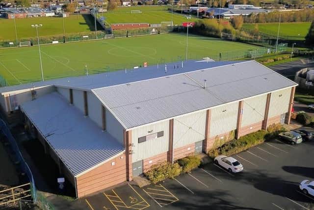 An aerial view of Melton Sports Village showing the sports hall and all-weather pitch
PHOTO Mark @ Aerialview360 EMN-210804-173417001