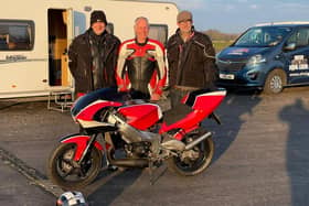Whissendine motorcyclists, Ian Arnold, Patrick Bramman and Richard Scott, pictured before they claimed more land speed records, on the runway at Kendrew Barracks in Rutland EMN-210419-114220001