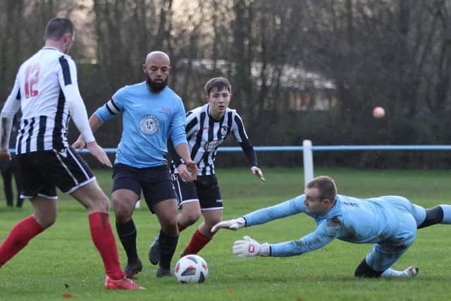 Asfordby FC footballer Linford Harris on the ball EMN-210430-124812001