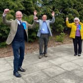 The elected members of Leicestershire County Council in the four Melton area divisions celebrate their success this afternoon, from left, Bryan Lovegrove, Joe Orson, Pam Posnett and Mark Frisby EMN-210705-141305001