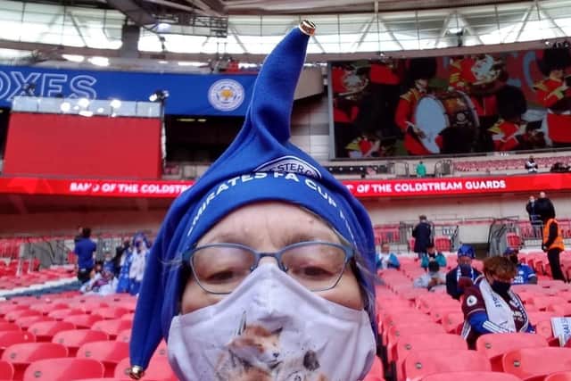 Melton woman Wendy Harris pictured in her seat at Wembley Stadium for Saturday's FA Cup final EMN-210517-152928001
