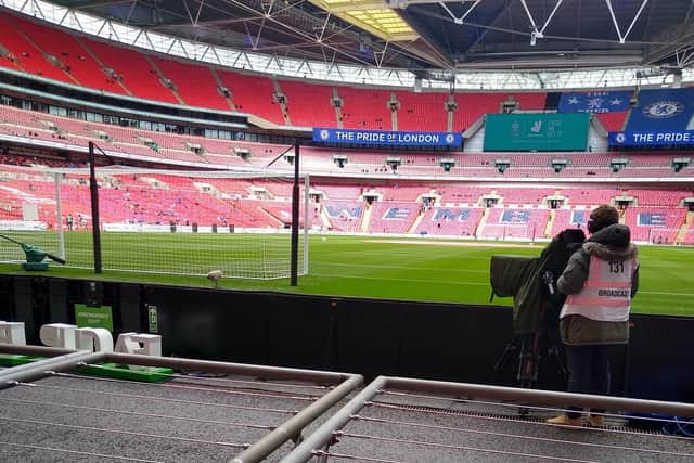 Melton woman Wendy Harris's view from her seat at Wembley Stadium for Saturday's FA Cup final EMN-210517-152938001