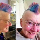 Frances Levett wth her eye-catching new mohican hairstyle which she hopes will raise thousands of pounds for her church EMN-210524-115539001