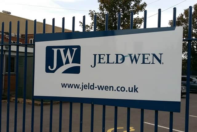 The Jeld-Wen sign outside reception in Kings Road, Melton EMN-210525-160146001