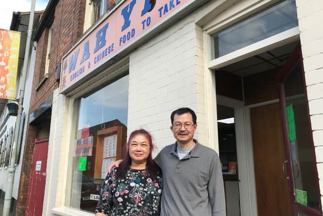 Yam Hee Shing and Tai Ying Shing pictured outside their Wah Ying Chinese takeaway in Thorpe End, Melton, which they are closing today
PHOTO MELTON TIMES EMN-210531-135651001