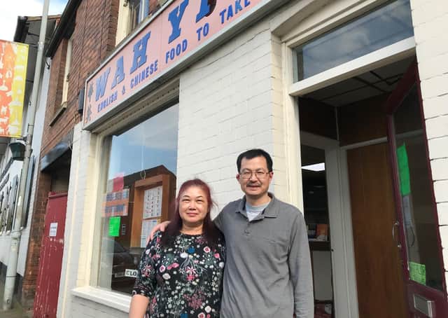 Yam Hee Shing and Tai Ying Shing pictured outside their Wah Ying Chinese takeaway in Thorpe End, Melton, which they are closing todayPHOTO MELTON TIMES EMN-210531-135651001