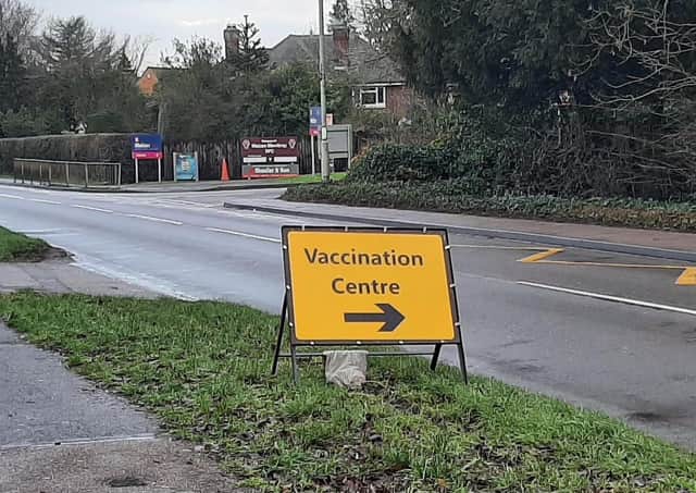 The sign on Burton Road indicating the turning for the Melton Vaccination Centre EMN-211106-183117001