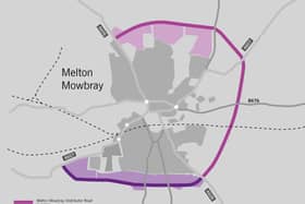The route of the approved Melton Mowbray Distributor Road (MMDR), connecting north, east and south, and how it would join with the planned southern link section EMN-210614-113312001