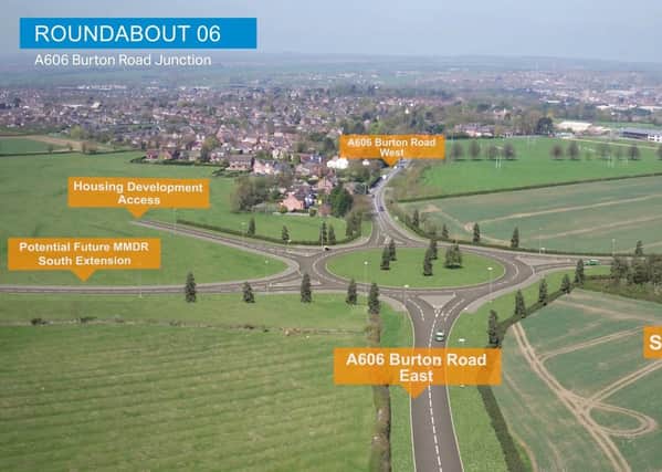 A computer-generated drone flight over the proposed Melton Mowbray Distributor Road (MMDR) showing where the road would end, at a new junction with the A606 Burton Road, and a link with a prroposed south section EMN-210614-184516001