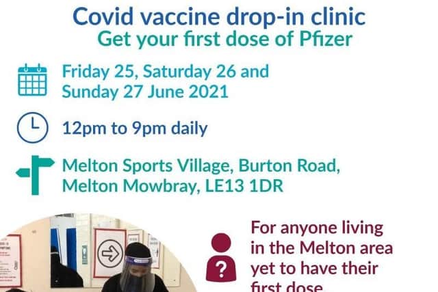 A graphic supplied by the NHS for the new drop-in Covid vaccination centre in Melton EMN-210623-114617001