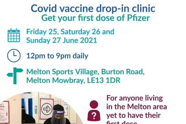 A graphic supplied by the NHS for the new drop-in Covid vaccination centre in Melton EMN-210624-160642001