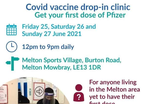 A graphic supplied by the NHS for the new drop-in Covid vaccination centre in Melton EMN-210624-160642001