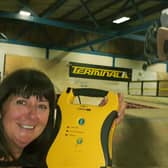Director Kerry Lomas pictured with a new defibrillator at Terminal 1 skatepark in Melton back in 2017 EMN-210107-120617001