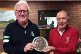 Brian Stone ( Radcliffe) presents the Friendship Trophy to Mike Thornton.