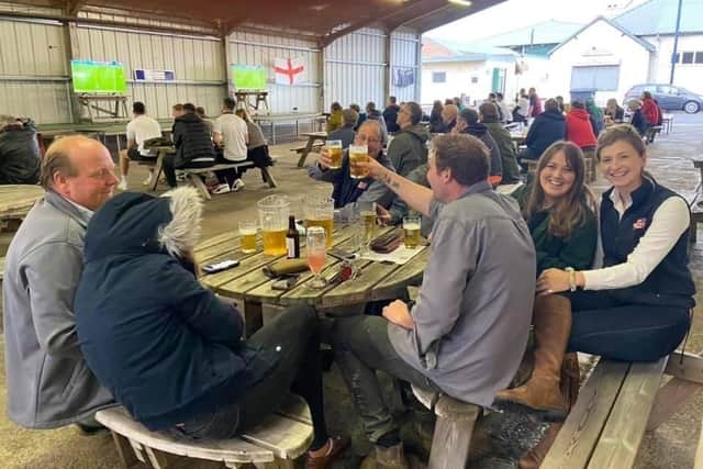 Punters enjoy a beer while watching a Euro 2020 match this week in the tap room at Round Corner Brewing in Melton EMN-210907-152504001
