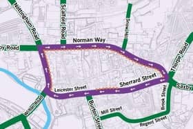 The proposed conversion of Melton's central ring road to a one-way highway in the interim transport strategy for Melton Mowbray EMN-210721-125132001