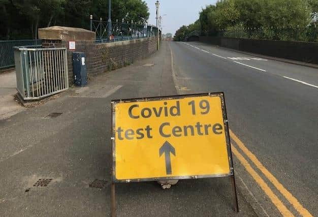 A sign on Burton Road bridge flagging up the Covid-19 test site in Melton EMN-210719-152643001