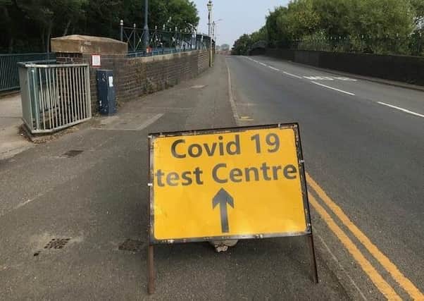 A sign on Burton Road bridge flagging up the Covid-19 test site in Melton EMN-210719-152643001