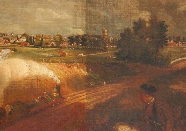 The mystery painting of steam train travel in Melton which forms part of the new Full Steam Ahead railway exhibition at Melton Carnegie Museum EMN-210722-102519001