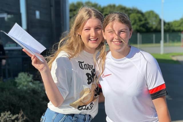 Long Field Spencer Academy student Amber celebrates her GCSE grades including sevens in History, English Lit and Food - she is oing to MV16 to study English Lit, Drama & Business Studies to continue her dream of becoming an actor EMN-210816-120423001