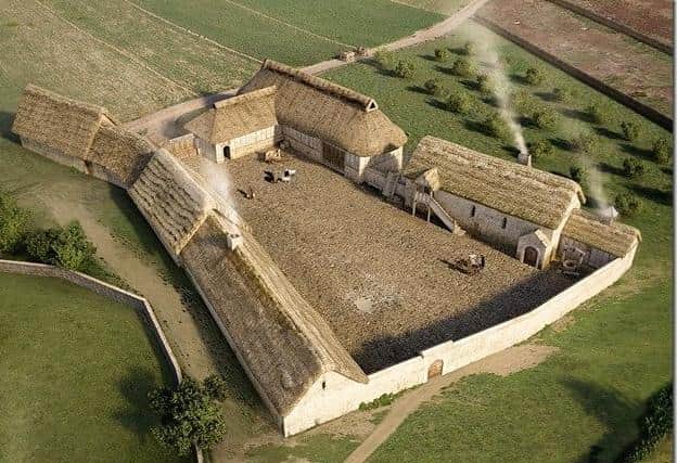 A reconstruction of what the Medieval manor house at Croxton Kerrial would have looked like - excavations will be open to the public in September EMN-210823-093319001