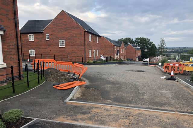 Unfinished work at Bellway's Steeple Chase housing development at Frisby on the Wreake leaving a footpath blocked EMN-210823-175906001