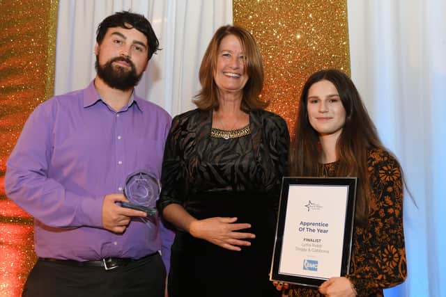 Melton Times Best of Melton Awards 2021 presentation evening at Brooksby Hall. Apprentice of the Year Peter Palmer and runner-up Lydia Robb. EMN-210918-130200001