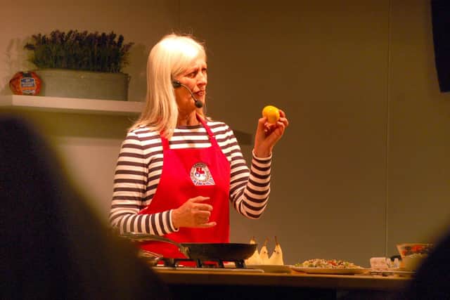 Teresa Bovey gives a cooking demonstration in the main hall at the East Midlands Food Festival at Melton back in 2017 EMN-210928-111038001