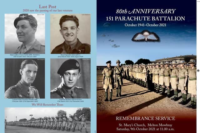 The commemorative brochure for this year's reunion services for the 151/156 Parachute Battalions EMN-210610-135208001