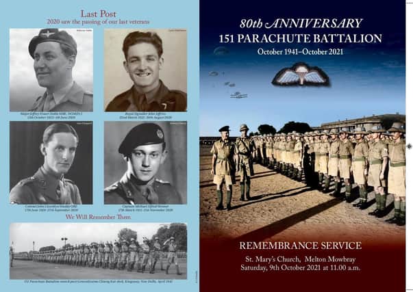 The commemorative brochure for this year's reunion services for the 151/156 Parachute Battalions EMN-210610-135208001
