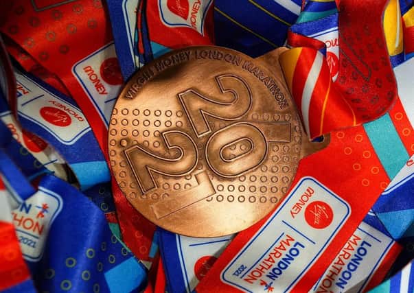 The medals awarded to those who complete Sunday's 2021 London Marathon EMN-210930-103832001