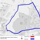 The A606 Nottingham Road in Melton which will be closed in phases for two weeks along the stretch marked in red. The diversion route is marked blue. EMN-210110-144516001