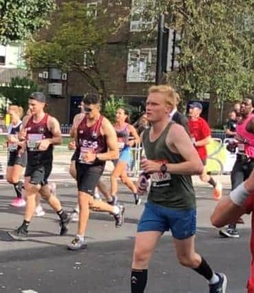Harry Chatfeild-Roberts pictured running the London Marathon on Sunday
in aid of the Belvoir Cricket & Countryside Trust EMN-210410-180221001