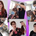 Linda Yates has her hair cut as part of her fundraising drive to mark her 50th birthday EMN-210710-134442001