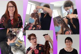 Linda Yates has her hair cut as part of her fundraising drive to mark her 50th birthday EMN-210710-134442001