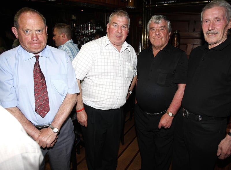 Committee members Brian McMullan, Dessie Stewart, Moore Peacock and Willie Quinn pictured at the Portrush FC awards evening in Kellys on Friday. CR22-201PL
