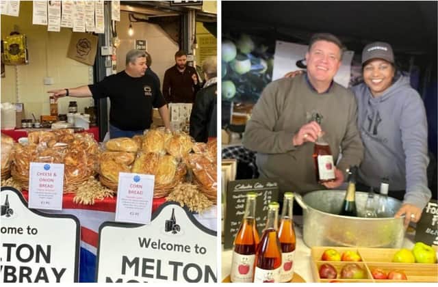 The Dickinson and Morris stand (left) and the Cidentro stall selling its English ciders at this weekend's East Midlands Food Festival at Melton