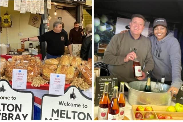 The Dickinson and Morris stand (left) and the Cidentro stall selling its English ciders at this weekend's East Midlands Food Festival at Melton