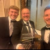 CEO Simon Taylor, product manager William Bell and head of Intermediaries Dan Atkinson celebrate with the 'Mortgage Provider of the Year' accolade at the Money Age Awards 2023 in London