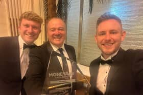 CEO Simon Taylor, product manager William Bell and head of Intermediaries Dan Atkinson celebrate with the 'Mortgage Provider of the Year' accolade at the Money Age Awards 2023 in London