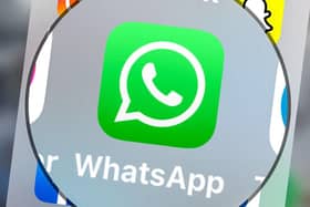 The logo of the mobile messaging software Whatsapp displayed on a tablet